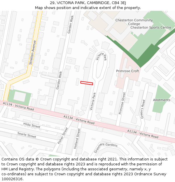 29, VICTORIA PARK, CAMBRIDGE, CB4 3EJ: Location map and indicative extent of plot