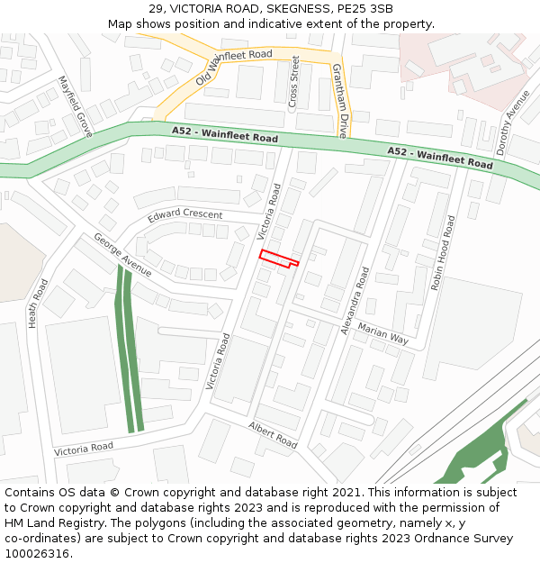 29, VICTORIA ROAD, SKEGNESS, PE25 3SB: Location map and indicative extent of plot