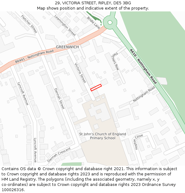 29, VICTORIA STREET, RIPLEY, DE5 3BG: Location map and indicative extent of plot