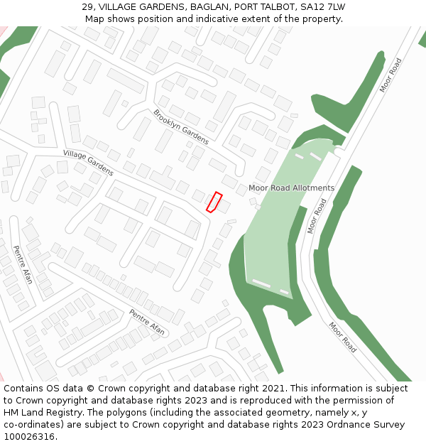 29, VILLAGE GARDENS, BAGLAN, PORT TALBOT, SA12 7LW: Location map and indicative extent of plot