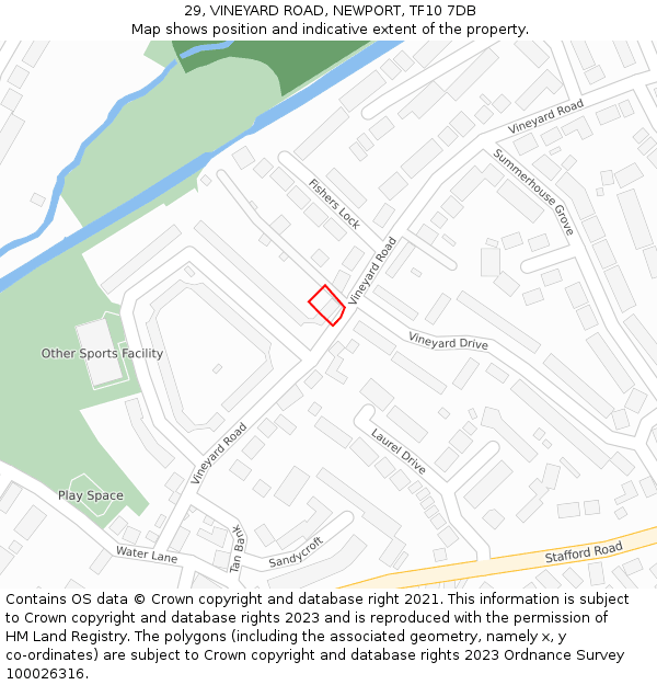 29, VINEYARD ROAD, NEWPORT, TF10 7DB: Location map and indicative extent of plot