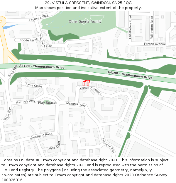 29, VISTULA CRESCENT, SWINDON, SN25 1QG: Location map and indicative extent of plot