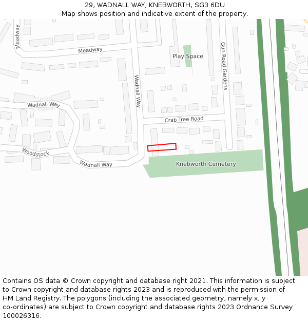 29, WADNALL WAY, KNEBWORTH, SG3 6DU: Location map and indicative extent of plot