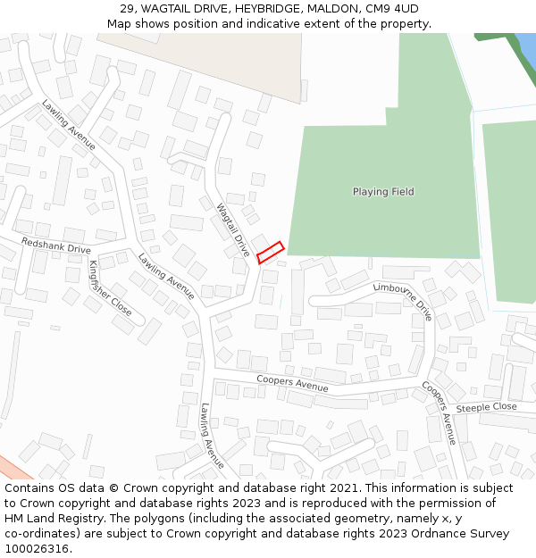 29, WAGTAIL DRIVE, HEYBRIDGE, MALDON, CM9 4UD: Location map and indicative extent of plot