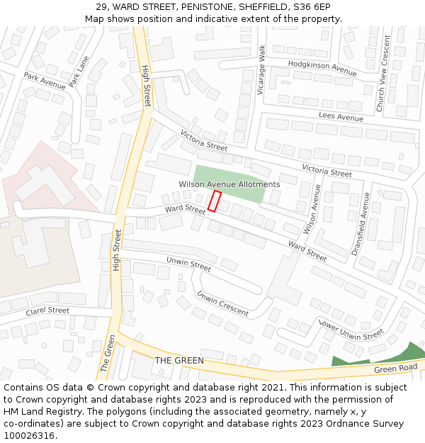 29, WARD STREET, PENISTONE, SHEFFIELD, S36 6EP: Location map and indicative extent of plot