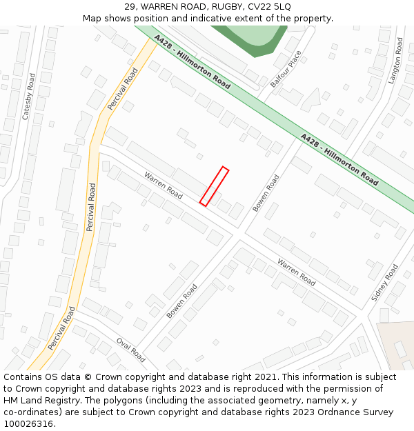 29, WARREN ROAD, RUGBY, CV22 5LQ: Location map and indicative extent of plot