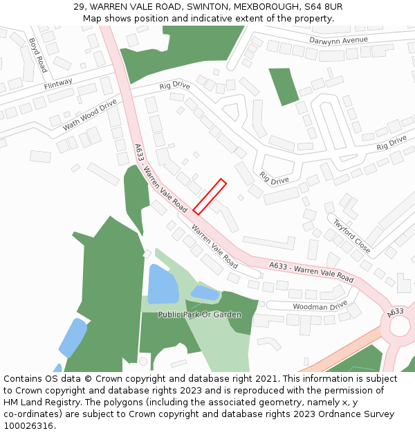 29, WARREN VALE ROAD, SWINTON, MEXBOROUGH, S64 8UR: Location map and indicative extent of plot