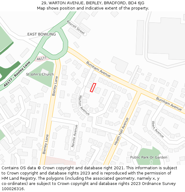 29, WARTON AVENUE, BIERLEY, BRADFORD, BD4 6JG: Location map and indicative extent of plot