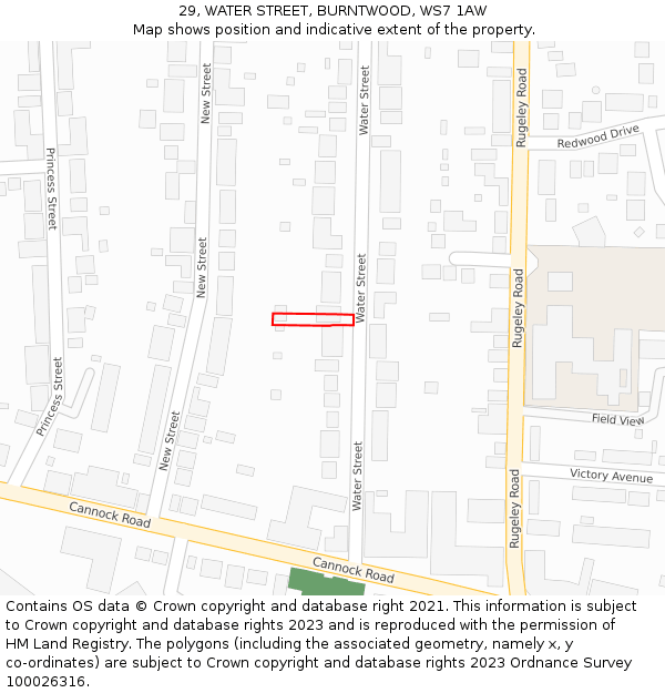 29, WATER STREET, BURNTWOOD, WS7 1AW: Location map and indicative extent of plot