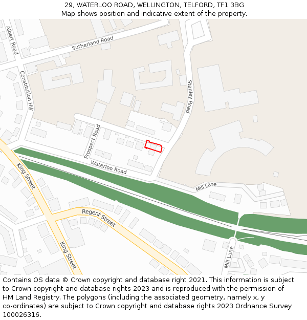 29, WATERLOO ROAD, WELLINGTON, TELFORD, TF1 3BG: Location map and indicative extent of plot
