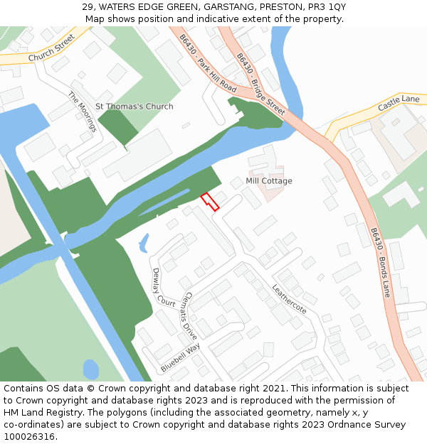 29, WATERS EDGE GREEN, GARSTANG, PRESTON, PR3 1QY: Location map and indicative extent of plot