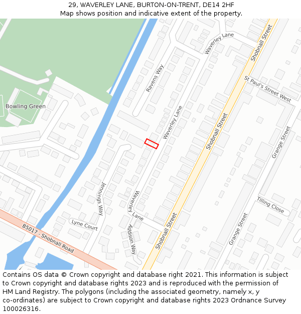 29, WAVERLEY LANE, BURTON-ON-TRENT, DE14 2HF: Location map and indicative extent of plot