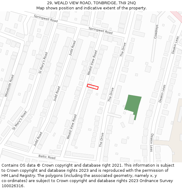 29, WEALD VIEW ROAD, TONBRIDGE, TN9 2NQ: Location map and indicative extent of plot