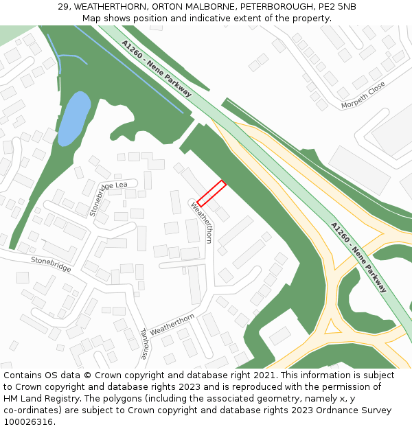 29, WEATHERTHORN, ORTON MALBORNE, PETERBOROUGH, PE2 5NB: Location map and indicative extent of plot