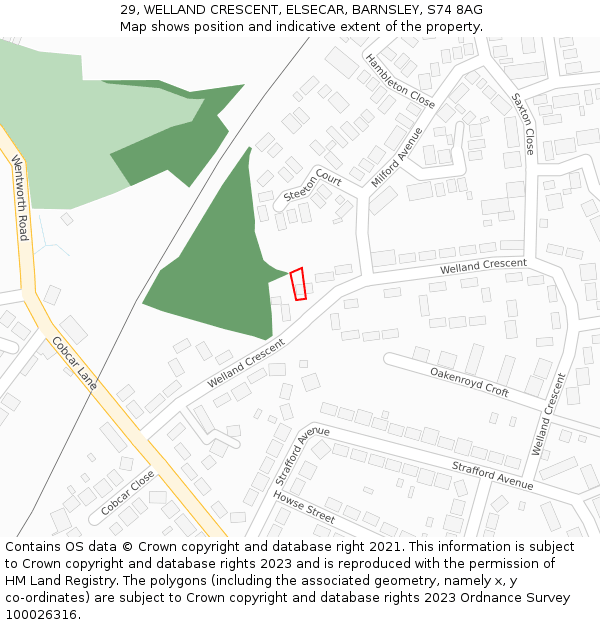 29, WELLAND CRESCENT, ELSECAR, BARNSLEY, S74 8AG: Location map and indicative extent of plot
