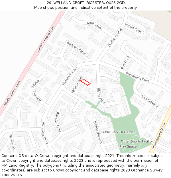 29, WELLAND CROFT, BICESTER, OX26 2GD: Location map and indicative extent of plot