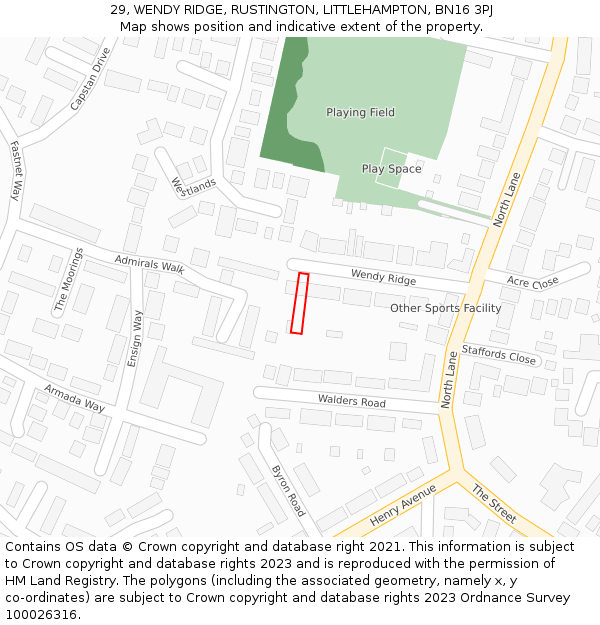 29, WENDY RIDGE, RUSTINGTON, LITTLEHAMPTON, BN16 3PJ: Location map and indicative extent of plot