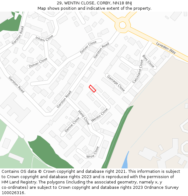 29, WENTIN CLOSE, CORBY, NN18 8NJ: Location map and indicative extent of plot
