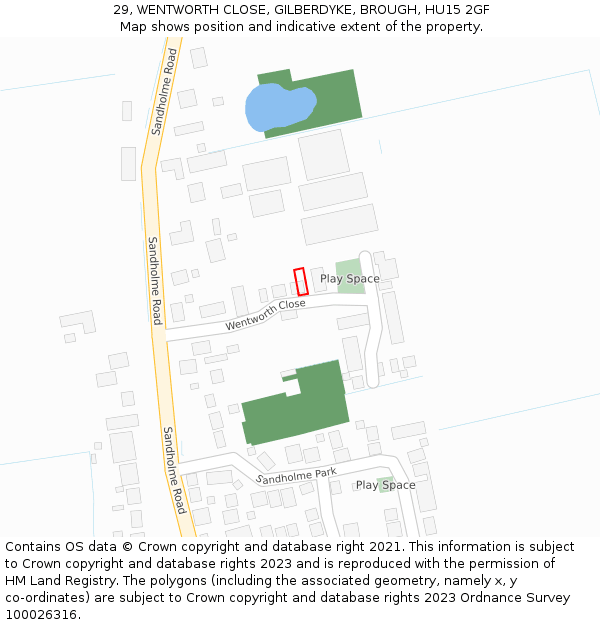 29, WENTWORTH CLOSE, GILBERDYKE, BROUGH, HU15 2GF: Location map and indicative extent of plot
