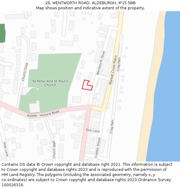 29, WENTWORTH ROAD, ALDEBURGH, IP15 5BB: Location map and indicative extent of plot