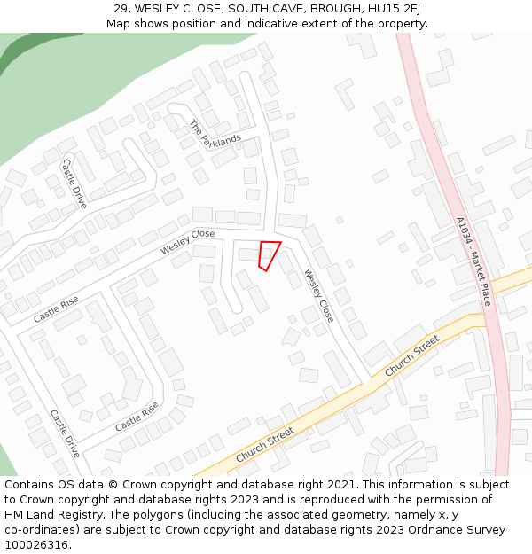 29, WESLEY CLOSE, SOUTH CAVE, BROUGH, HU15 2EJ: Location map and indicative extent of plot