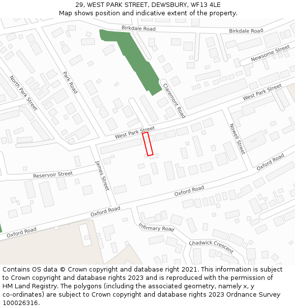 29, WEST PARK STREET, DEWSBURY, WF13 4LE: Location map and indicative extent of plot