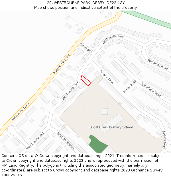 29, WESTBOURNE PARK, DERBY, DE22 4GY: Location map and indicative extent of plot