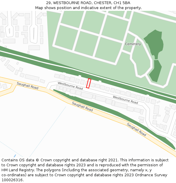 29, WESTBOURNE ROAD, CHESTER, CH1 5BA: Location map and indicative extent of plot
