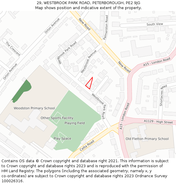 29, WESTBROOK PARK ROAD, PETERBOROUGH, PE2 9JG: Location map and indicative extent of plot