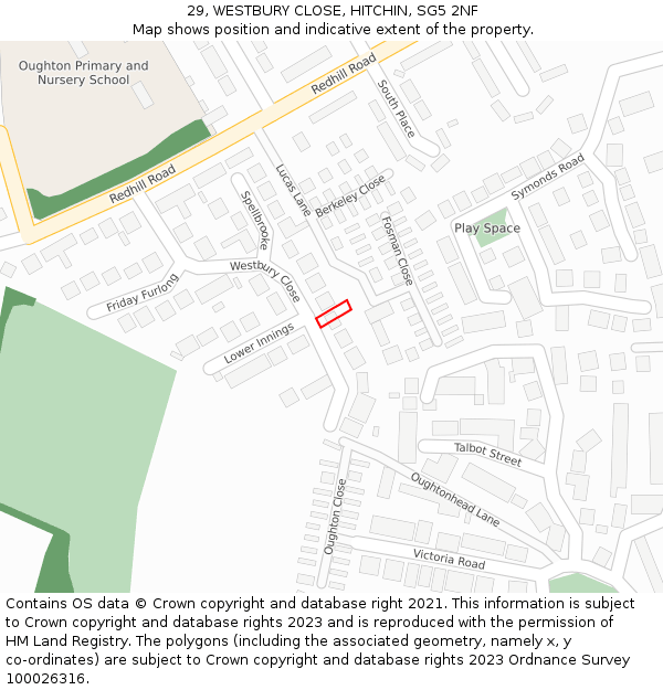 29, WESTBURY CLOSE, HITCHIN, SG5 2NF: Location map and indicative extent of plot