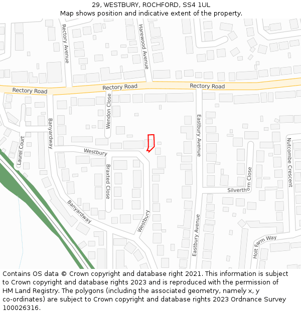29, WESTBURY, ROCHFORD, SS4 1UL: Location map and indicative extent of plot