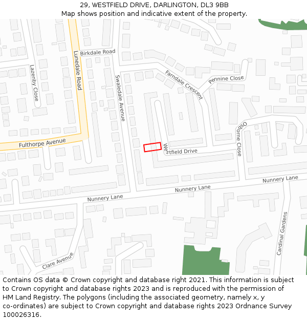 29, WESTFIELD DRIVE, DARLINGTON, DL3 9BB: Location map and indicative extent of plot