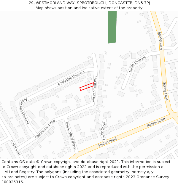 29, WESTMORLAND WAY, SPROTBROUGH, DONCASTER, DN5 7PJ: Location map and indicative extent of plot