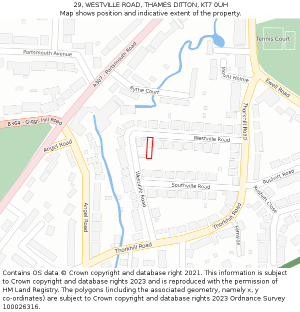29, WESTVILLE ROAD, THAMES DITTON, KT7 0UH: Location map and indicative extent of plot