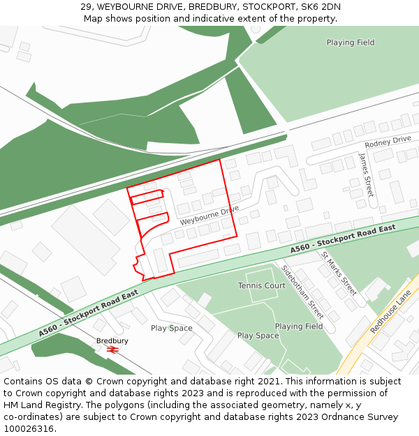 29, WEYBOURNE DRIVE, BREDBURY, STOCKPORT, SK6 2DN: Location map and indicative extent of plot