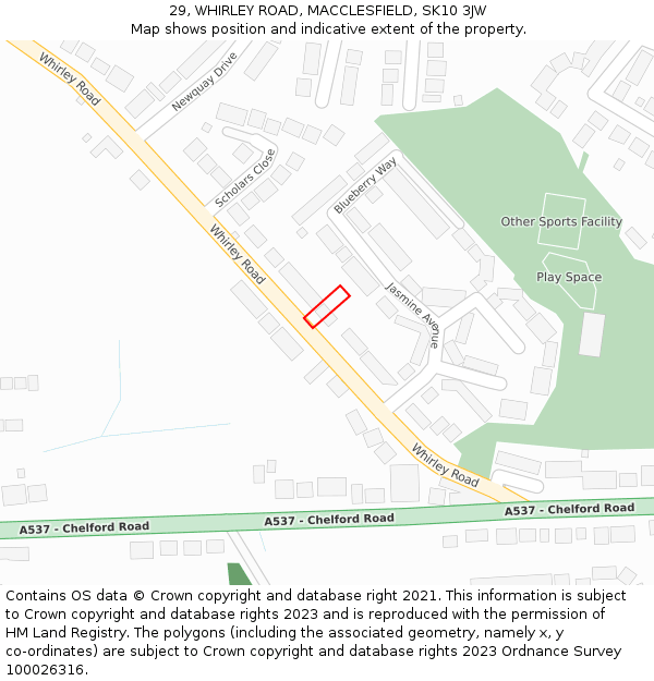 29, WHIRLEY ROAD, MACCLESFIELD, SK10 3JW: Location map and indicative extent of plot
