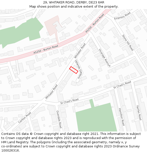 29, WHITAKER ROAD, DERBY, DE23 6AR: Location map and indicative extent of plot