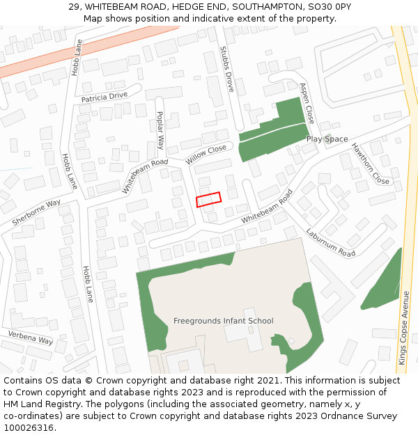 29, WHITEBEAM ROAD, HEDGE END, SOUTHAMPTON, SO30 0PY: Location map and indicative extent of plot