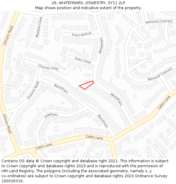 29, WHITEFRIARS, OSWESTRY, SY11 2LP: Location map and indicative extent of plot