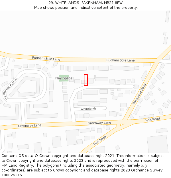 29, WHITELANDS, FAKENHAM, NR21 8EW: Location map and indicative extent of plot