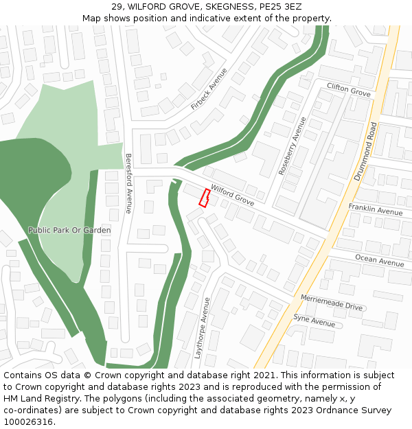 29, WILFORD GROVE, SKEGNESS, PE25 3EZ: Location map and indicative extent of plot