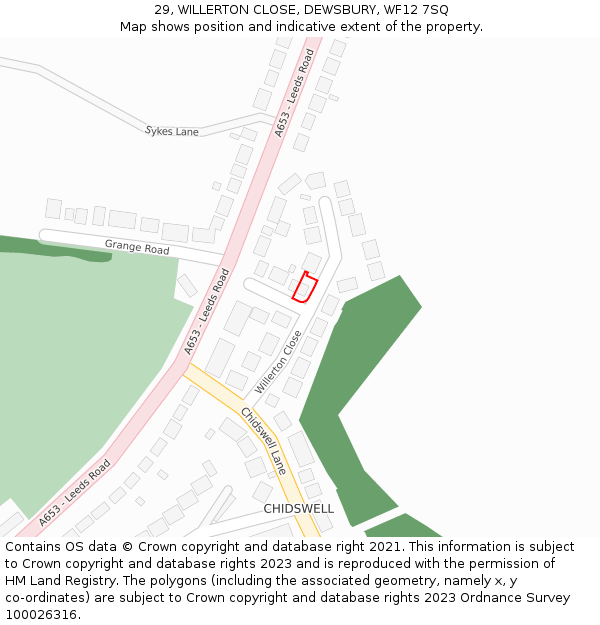 29, WILLERTON CLOSE, DEWSBURY, WF12 7SQ: Location map and indicative extent of plot