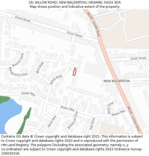 29, WILLOW ROAD, NEW BALDERTON, NEWARK, NG24 3DA: Location map and indicative extent of plot