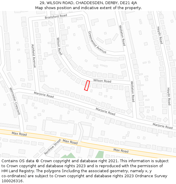 29, WILSON ROAD, CHADDESDEN, DERBY, DE21 4JA: Location map and indicative extent of plot