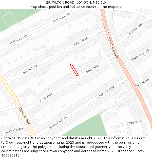 29, WILTON ROAD, LONDON, N10 1LX: Location map and indicative extent of plot