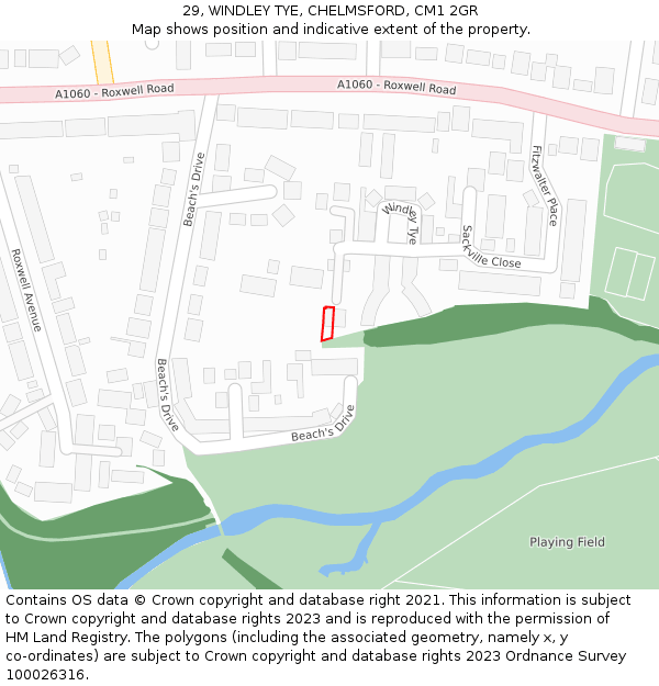 29, WINDLEY TYE, CHELMSFORD, CM1 2GR: Location map and indicative extent of plot