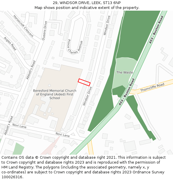 29, WINDSOR DRIVE, LEEK, ST13 6NP: Location map and indicative extent of plot