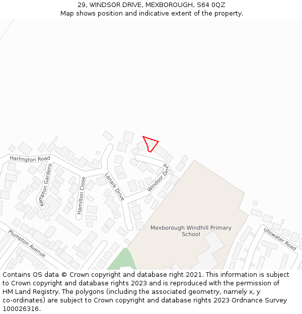 29, WINDSOR DRIVE, MEXBOROUGH, S64 0QZ: Location map and indicative extent of plot