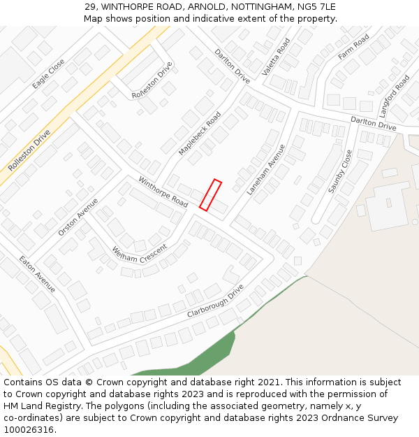 29, WINTHORPE ROAD, ARNOLD, NOTTINGHAM, NG5 7LE: Location map and indicative extent of plot