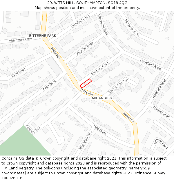 29, WITTS HILL, SOUTHAMPTON, SO18 4QG: Location map and indicative extent of plot